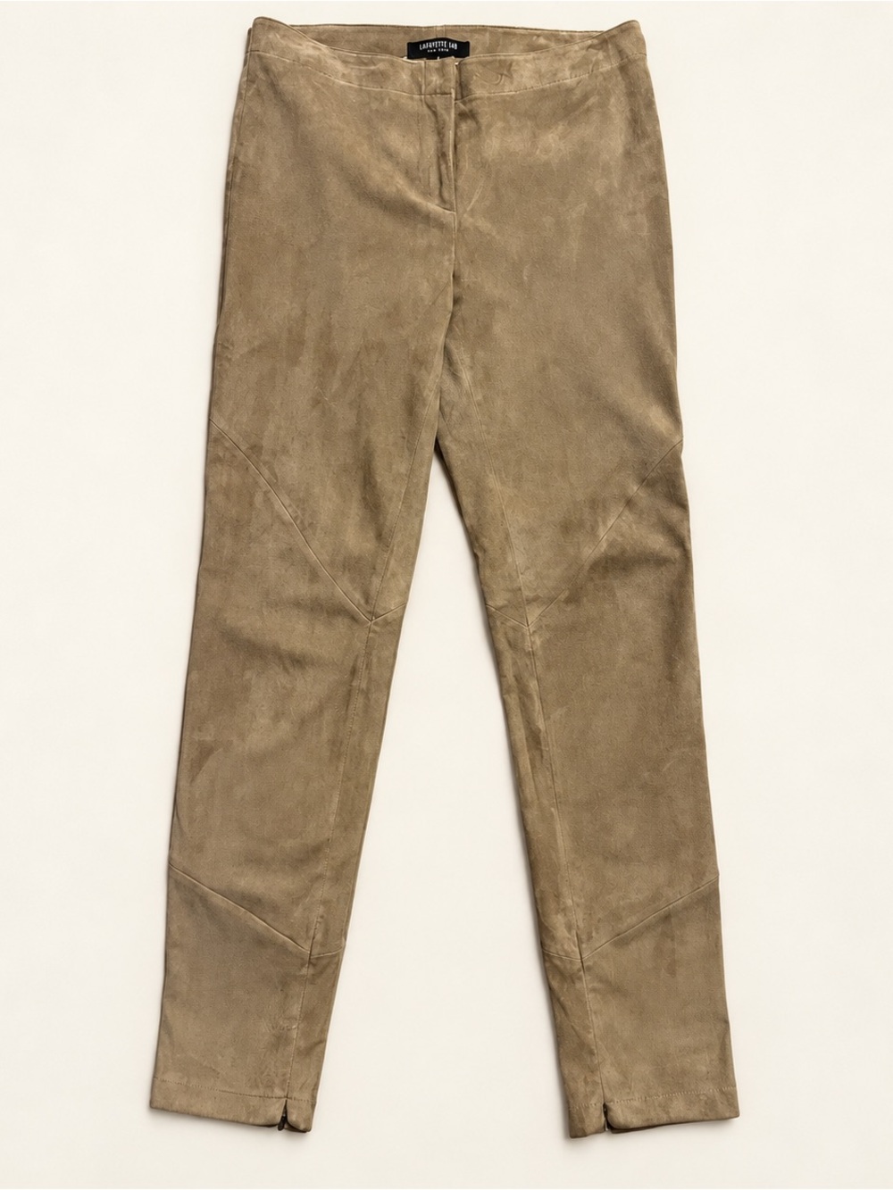 Lafayette 148 New York Tan Suede Leather Ankle Pants Size 4 Zip Hems
